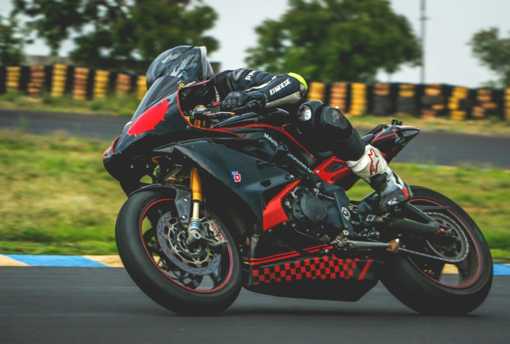 Exciting motorcycle race captured at high speed on a professional track.